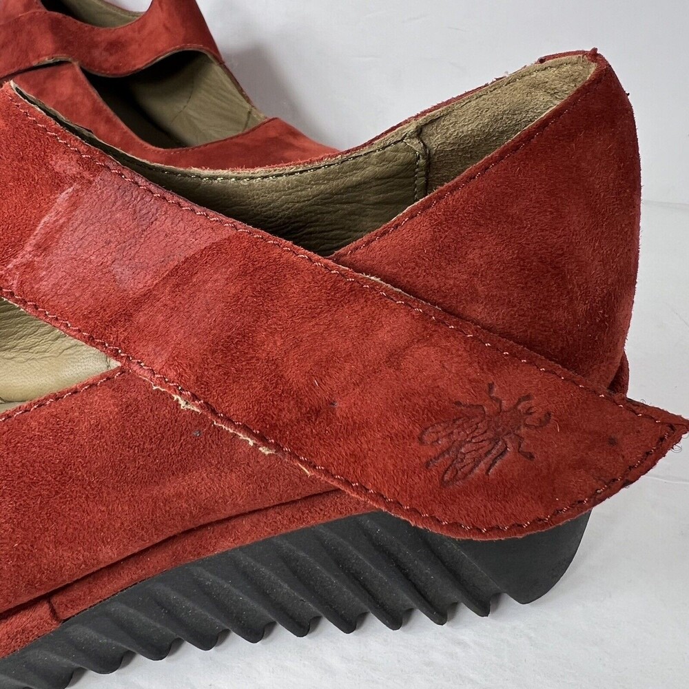 Fly London Lyka Wedge Mary Jane Loafer In Red Silky Suede Size 38 View 3